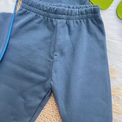 Conj. Casaco Listrado Cavalinho de Brinquedo e Calça de Moletom - Azul Bebê, Off White e Chumbo